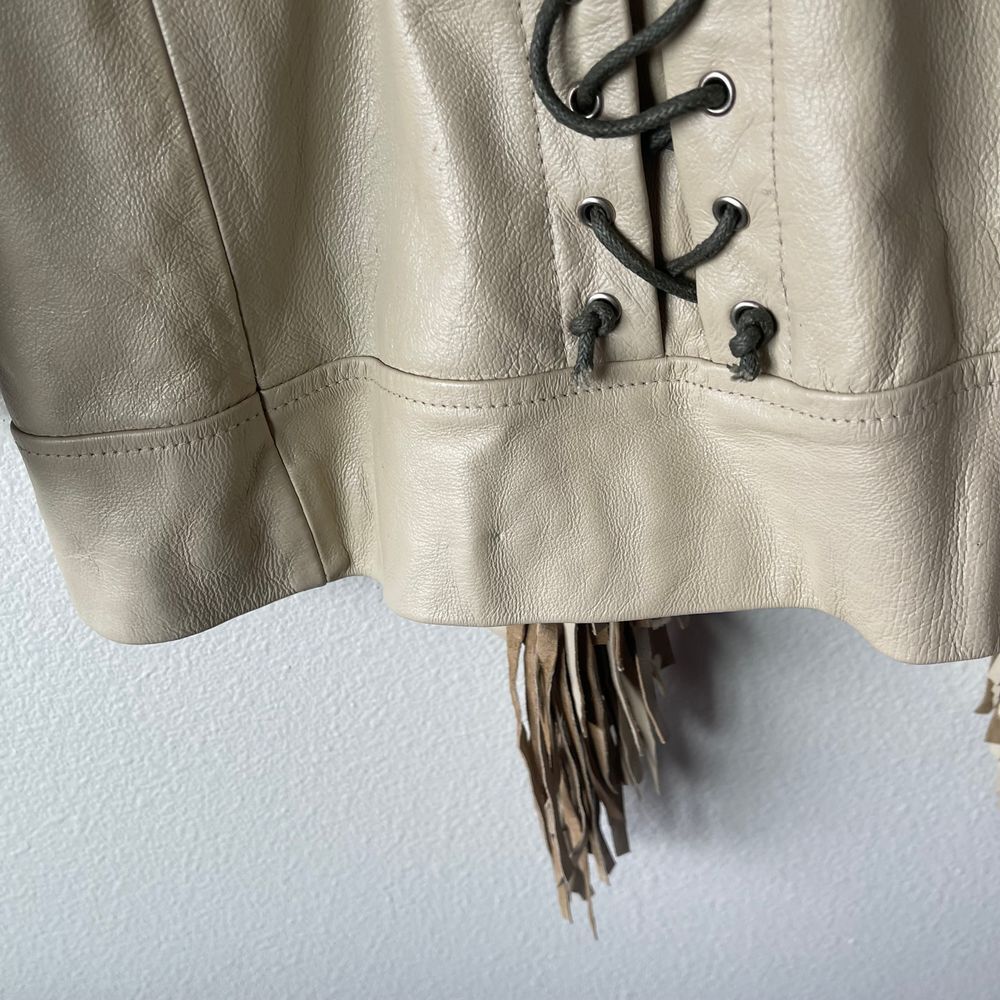 Vintage Lew Magram Collection White Fringe Western Pig Nappa Leather Jacket - Picture 10 of 12
